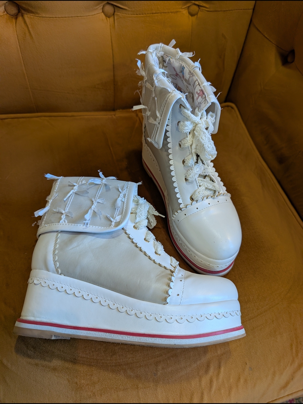 Women’s White Platform Lace-Up Lolita Ankle Boots